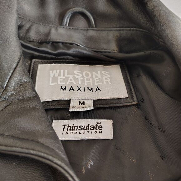 Wilsons Womens 90s Classic Leather Jacket Size M Black Fitted Minimalist Capsule - Picture 5 of 16